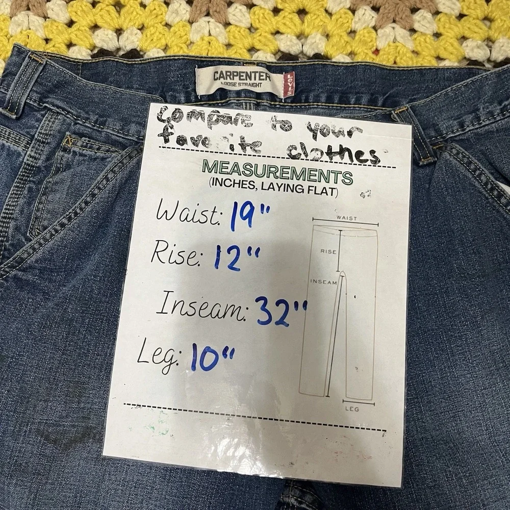 Vtg LEVI'S Carpenter Loose Straight Jeans Mens 38x32 Baggy Work Dark Wash Denim‎
